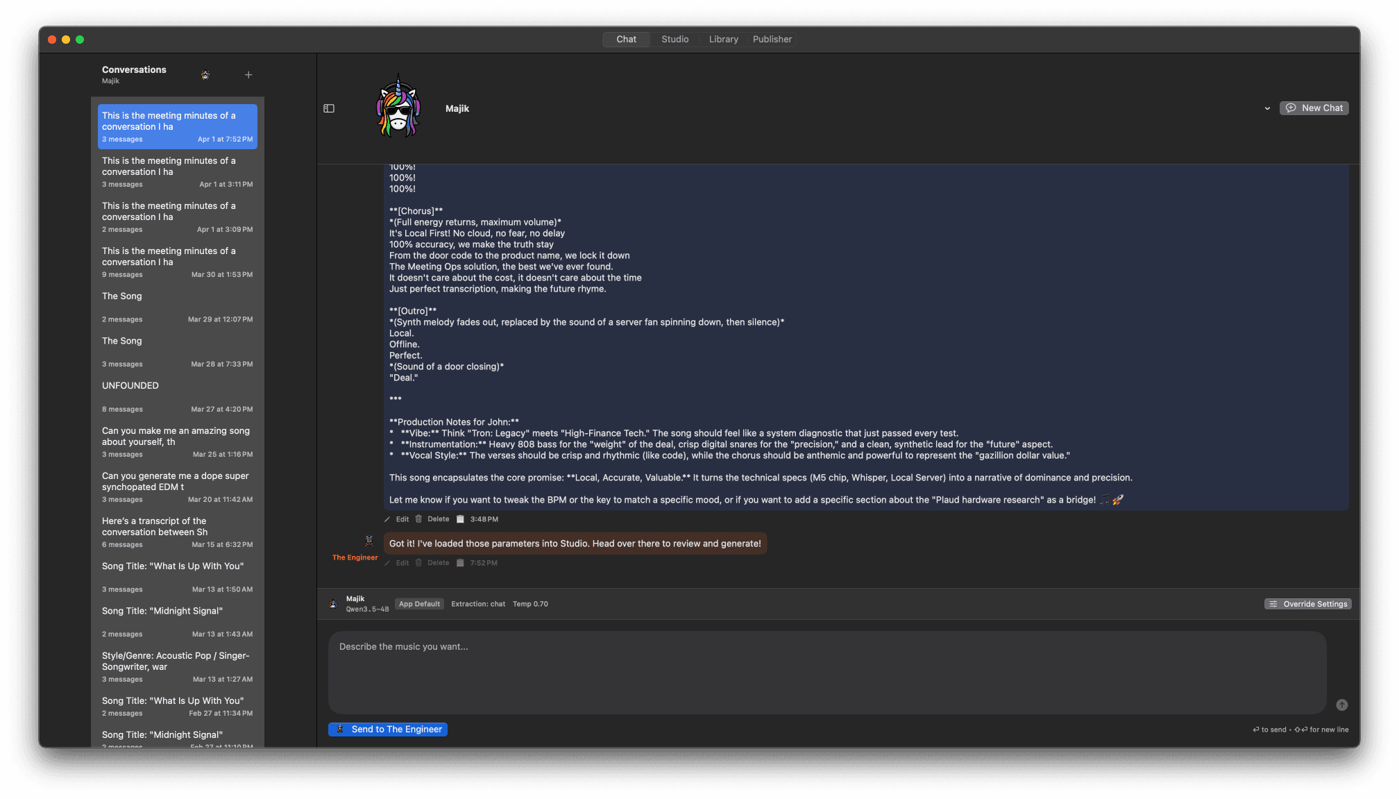 Chat interface screenshot