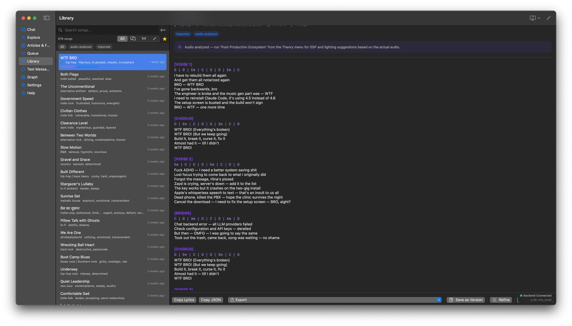 Song library with lyrics view