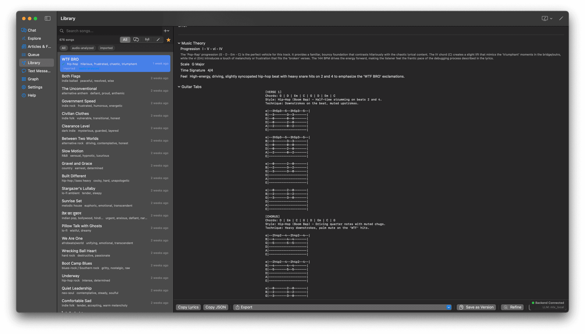 Music theory view with guitar tabs