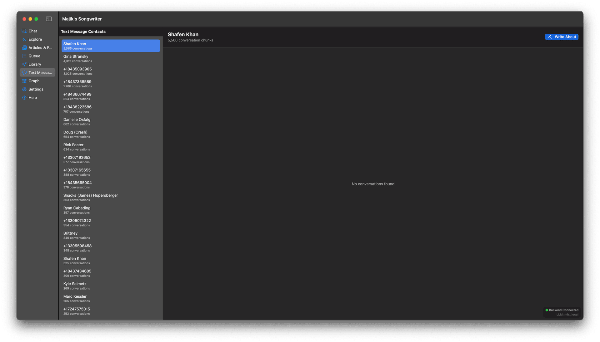 Contact list for text message import