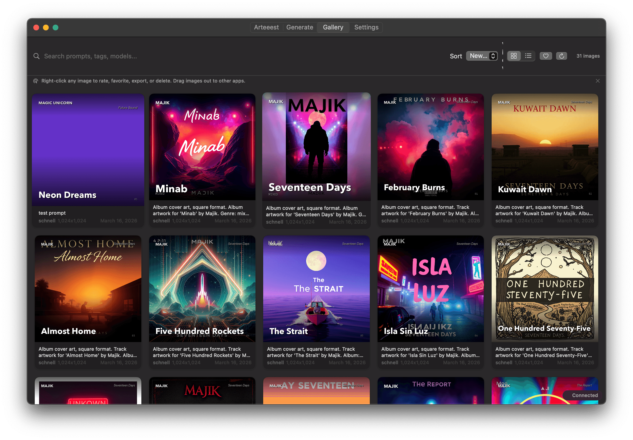 Majik's Art Studio — Gallery with AI-generated album covers