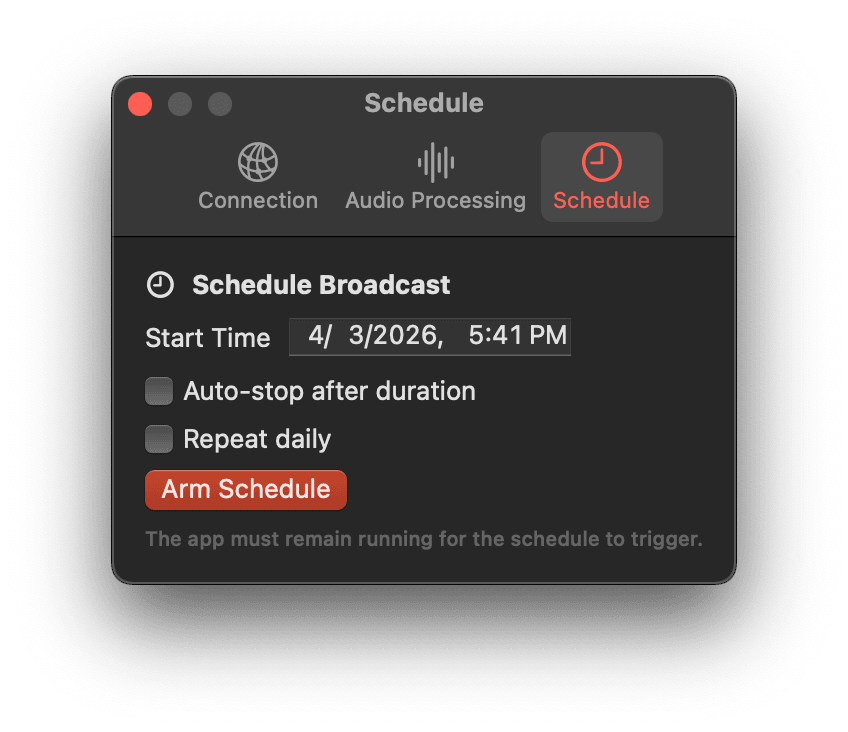 Broadcast scheduling interface