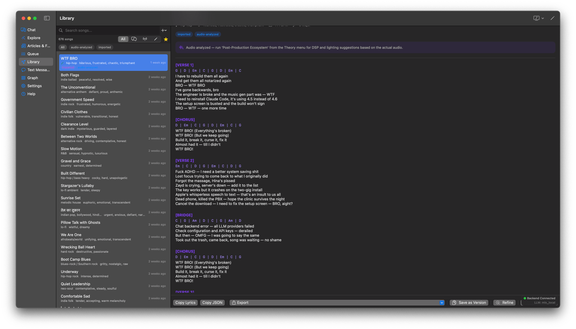 Song library with lyrics view