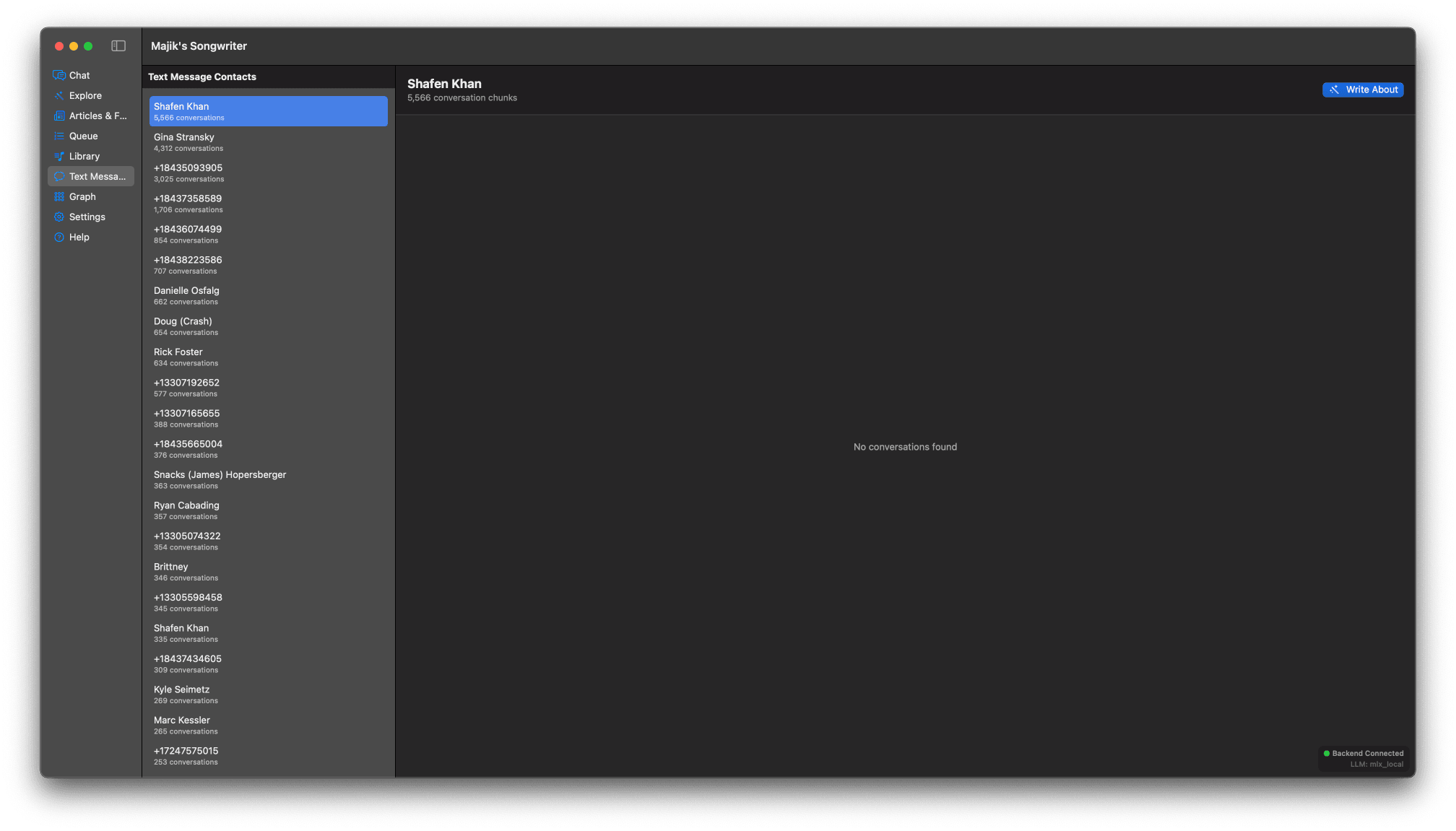 Contact list for text message import
